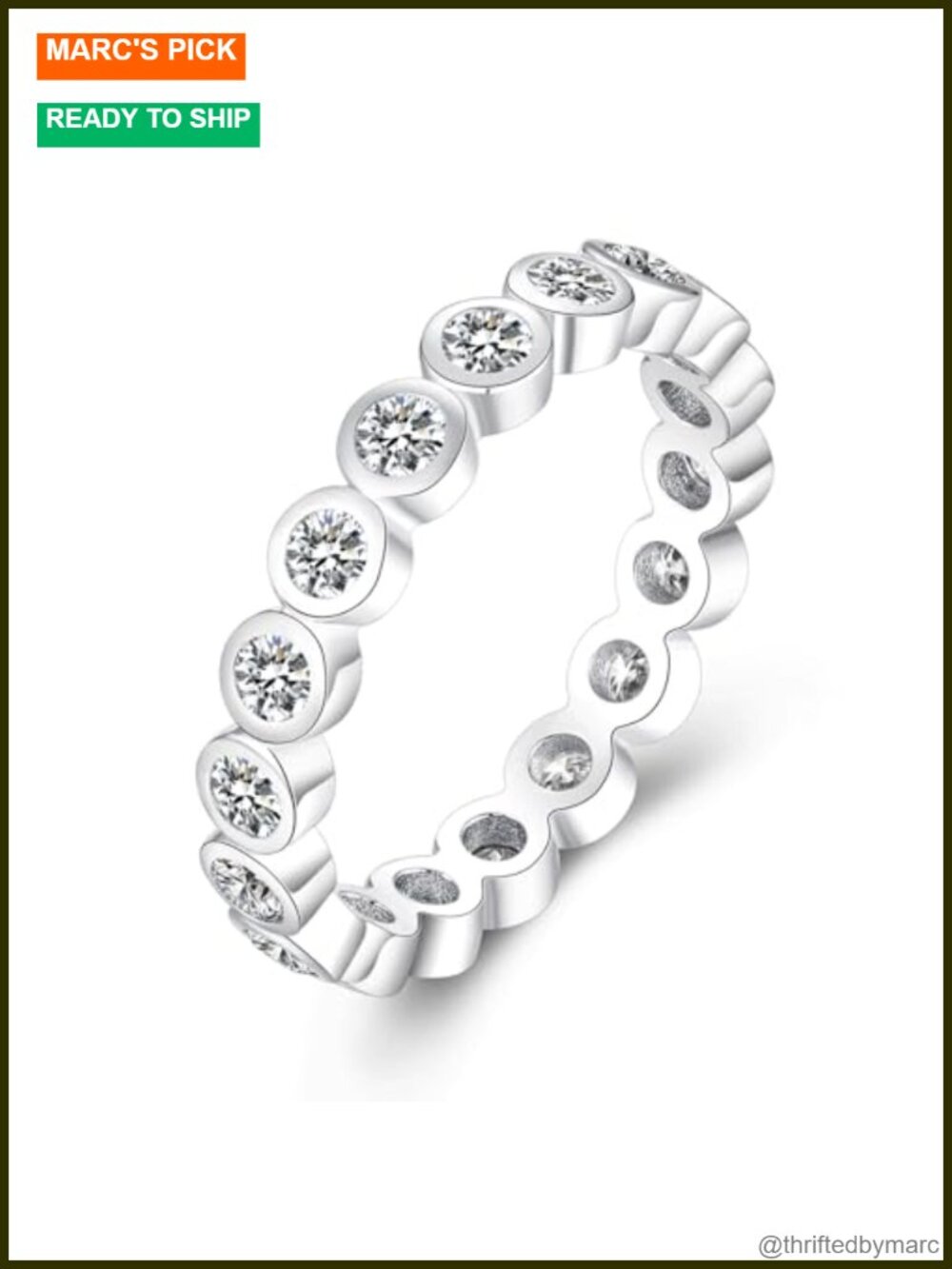 Moissanite Bezel Bubble Wedding Band Sterling Silver 18K White Gold Plated